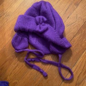 Purple Knit Hat with Bow and Ear Coverings Size  0-2
